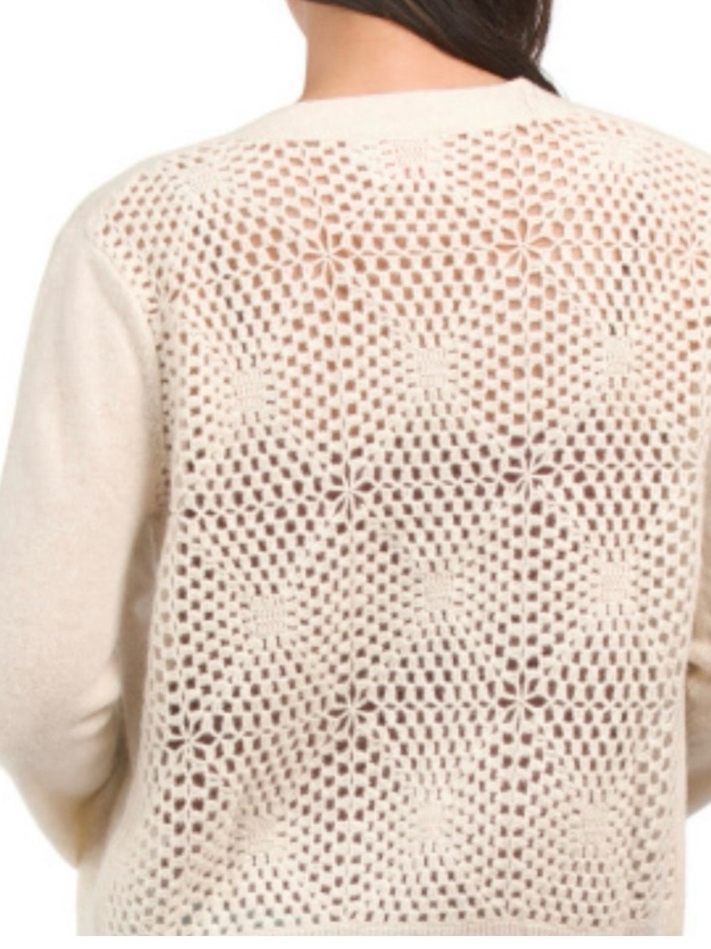 Brodie 100% Cashmere Open Crochet Back Knit Cardigan Sweater XS